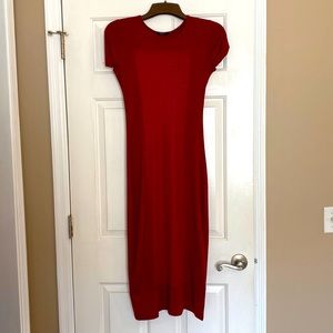 Burgundy, tight fitting dress with sheer panels front and back